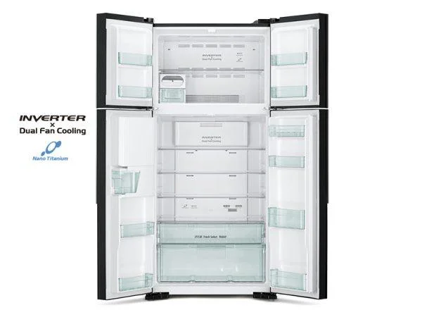 Hitachi 800L/550L 4-Door Refrigerator + Water Dispenser, Inverter Control, Frost-free, Glass Grey – RW800PUN7GGR Side by Side Refrigerator 4-door refrigerators