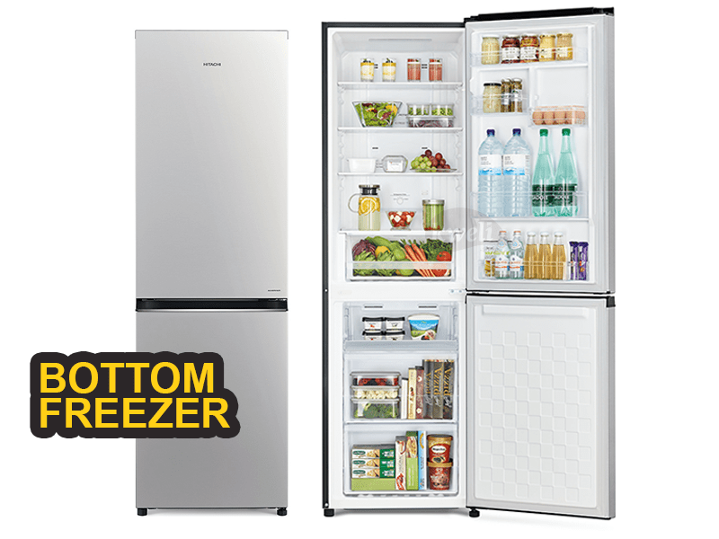 Hitachi 320-liter Double Door Refrigerator with Bottom Mounted Freezer, Frost Free - RB410PUN6PSV - Hitachi 320-liter Double Door Refrigerator with Bottom Mounted Freezer, Frost Free - RB410PUN6PSV