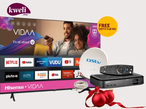 Hisense 58 inch 4K Smart TV 58A6HS plus DStv Full Kit – Frameless Vidaa Smart TV, Bluetooth, HDMI, USB, Netflix and Youtube One Touch 4K Smart TVs