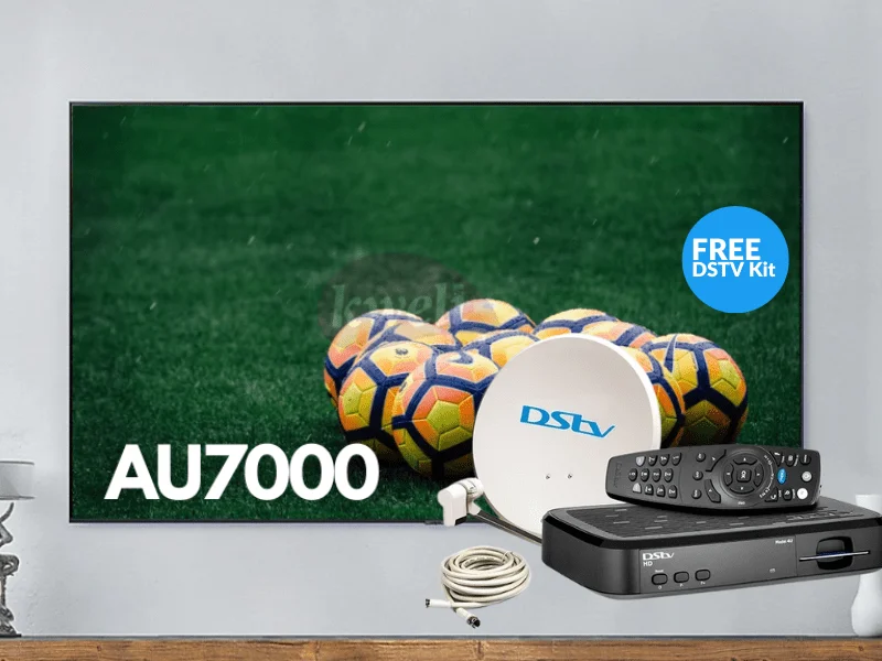 Samsung 43 inch Smart TV UA43AU7000 with Full DStv Kit; 4K UHD Smart TV, Bluetooth, Phone Mirror with Tap-View, Free-to-Air, Bluetooth. 4K Smart TVs 2 Samsung 43 inch Smart TV UA43AU7000 with Full DStv Kit; 4K UHD Smart TV, Bluetooth, Phone Mirror with Tap-View, Free-to-Air, Bluetooth. 4K Smart TVs 2