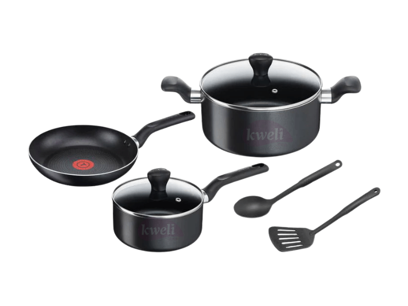 Tefal 7 Pcs Super Cook Cookware Set - B459S784; Non Stick, Aluminium , Black - Tefal 7 Pcs Super Cook Cookware Set - B459S784