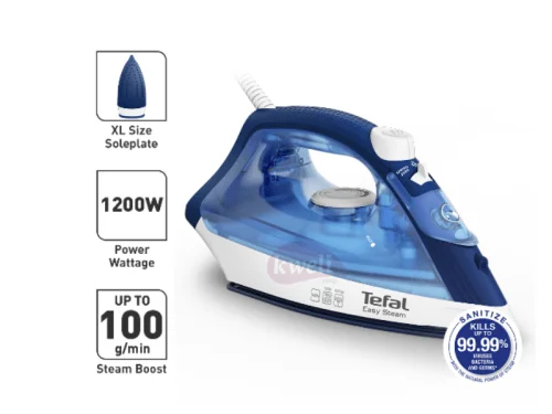 Tefal Easy Steam Steam Iron FV1941M0; 1200W, Non-stick Soleplate Steam Irons Flat Irons Tefal Easy Steam Steam Iron FV1941M0; 1200W, Non-stick Soleplate Steam Irons Flat Irons