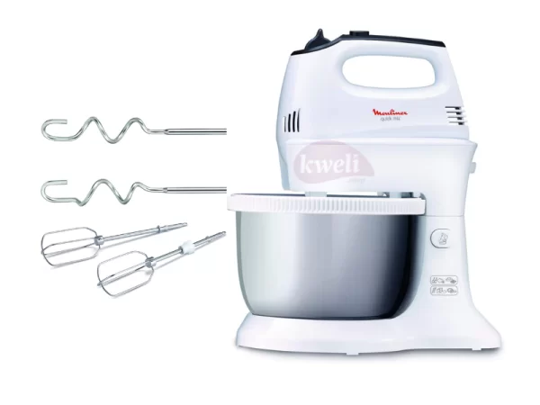 Moulinex 3.5L Quick Mix Hand Mixer HM311127 – Stainless Steel Stand Bowl, 300 Watts, White, Plastic Stand Mixers