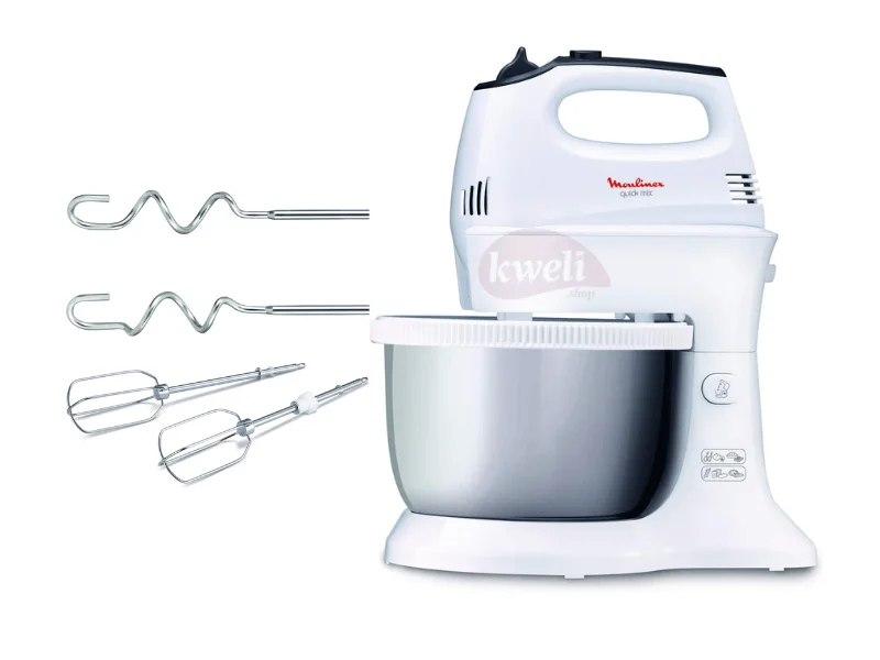 Moulinex 3.5L Quick Mix Hand Mixer HM311127 – Stainless Steel Stand Bowl, 300 Watts, White, Plastic Stand Mixers