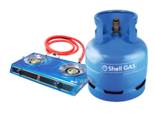 IQRA 2 Burner Gas Stove with Shell 6kg Gas Cylinder + Regulator, Hosepipe Cooking Gas 2