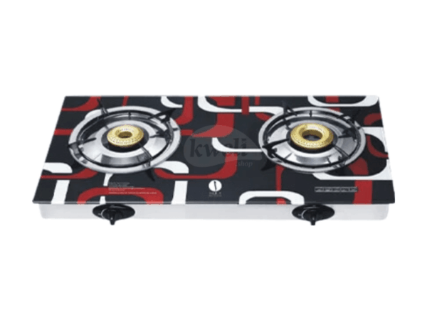 IQRA 2-Burner Gas Stove IQ-GS2BG; Glass Top, Brass Burners, Auto Ignition with Piezo, Enamel Pan Support