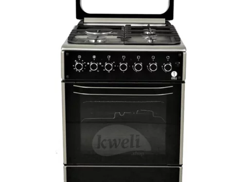 IQRA 60cm Cooker IQ-FC7011-SS with Fan; 3 Gas Burners + 1 Electric Plate, Electric Oven and Grill, Oven Timer, Cast Iron Pan Support Combo Cookers