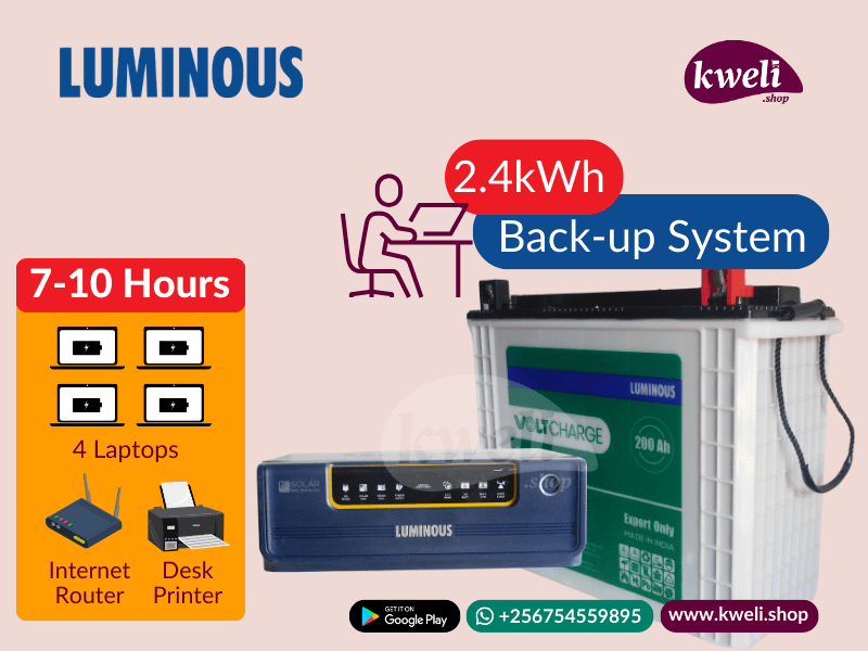 Luminous 2.4kWh 850watt Office Power Backup System; Run 4-6 laptops, Printer and Internet Router for up to 10 hours - Luminous 2.4kWh 850watt Office Power Backup System; Run 4-6 laptops, Printer and Internet Router for up to 10 hours
