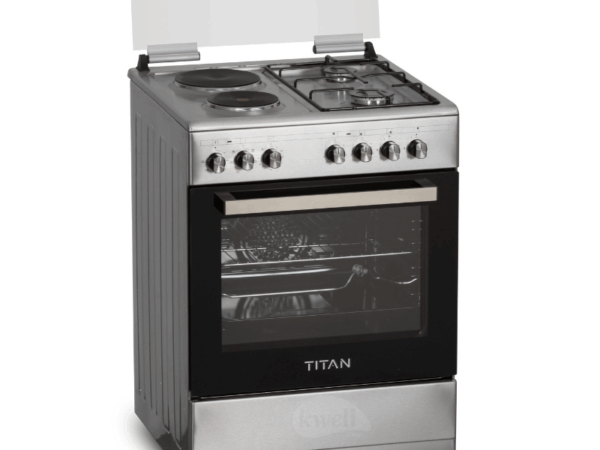 Titan 2 Gas + 2 Electric Cooker TN-FC6220XBS; 60cm Cooker, Electric Oven & Grill, Rotisserie