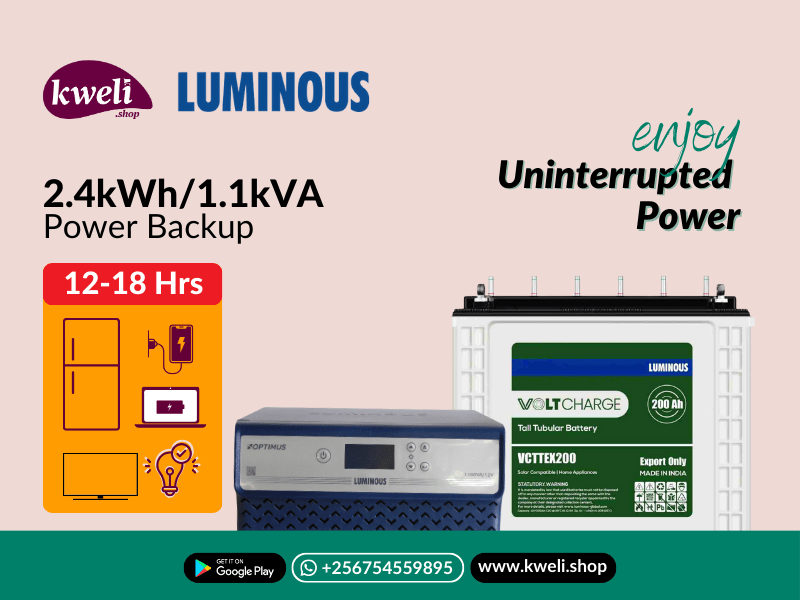 Kweli 2.4kWh/1.1kVA Power Backup System; Run 10-15 bulbs, TV, Small Fridge, Phone & Laptop charging for up to 18 hours - Kweli 2.4kWh/1.1kVA Power Backup System; Run 10-15 bulbs, TV, Small Fridge, Phone & Laptop charging for up to 18 hours