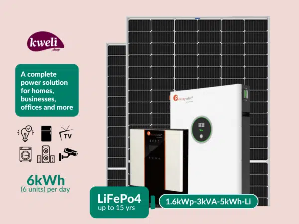 Kweli Energy 1.6kWp-3kVA-5kWh-Lithium Hybrid Solar System with WiFi Remote Monitoring; Complete Power Solution for Home and Office Complete Solar Systems