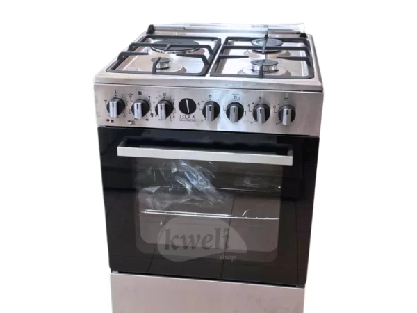 IQRA 60cmx60cm Cooker, IQ-FC6031-SS; 3 Gas + 1 Electric Burner, Electric Oven & Grill; Oven Timer, Cast Iron Pan Support Combo Cookers
