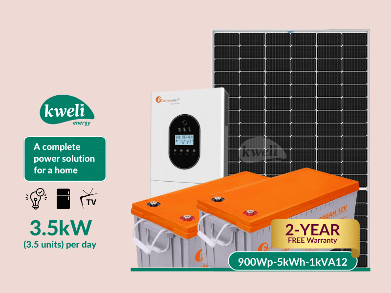 Kweli Energy 900Wp-1kW-5kWh-Gel Hybrid Solar System & Power Backup Solution ; Complete Solar System to Power 20 Bulbs, Fridge, TV, Fan, CCTV, Laptop and Phone Charging, Internet Router - Kweli Energy 900Wp-1kW-5kWh-Gel Hybrid Solar System & Power Backup Solution ; Complete Solar System to Power 20 Bulbs, Fridge, TV, Fan, CCTV, Laptop and Phone Charging, Internet Router