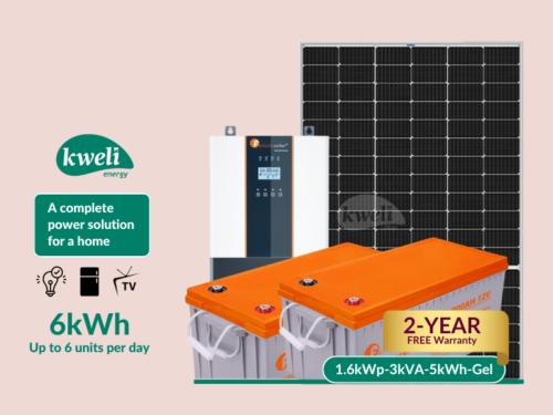 Kweli Energy 1.6kWp-3kVA-5kWh-Gel Hybrid Solar System with WiFi Remote Monitoring; Complete Power Solution for Home Complete Solar Systems