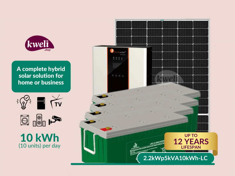 Kweli Energy 2.2kWp-5kVA10kWh-Lead Carbon Hybrid Solar System with WiFi remote monitoring; power all your home or office appliances - Kweli Energy 2.2kWp-5kVA-10kWh-LC Solar System & Power Backup Solution