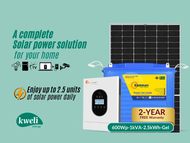 Kweli Energy 600Wp-1kW-2.5kWh Gel Hybrid Solar System for a Home; Run upto 15 Bulbs, Fridge, TV, Laptop and Phone Charging Complete Solar Systems 2 Kweli Energy 600Wp-1kW-2.5kWh Gel Hybrid Solar System for a Home; Run upto 15 Bulbs, Fridge, TV, Laptop and Phone Charging Complete Solar Systems 2
