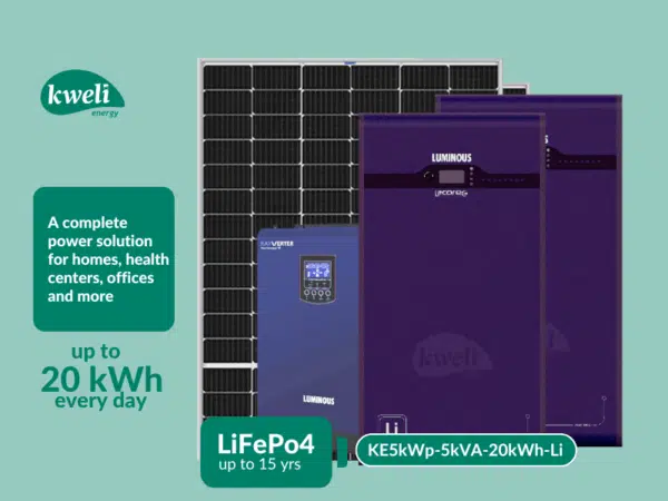 Kweli Energy 5kWp-5kVA-20kWh Lithium Hybrid Solar System; Complete Solar Power Backup System for home, hospital, office and more Complete Solar Systems