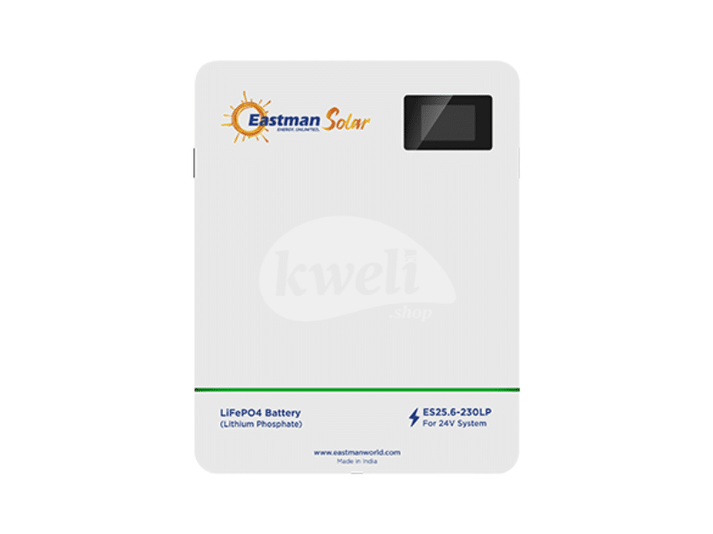 Eastman 200AH 24V 5.12kWh Lithium Solar Battery ES25.6-230LP; Built-in BMS, Over 6,000 Charge Cycles @25°C, 80% DoD, Real-time LCD Monitoring, Wall Mount - Eastman 200AH 24V 5.12kWh Lithium Solar Battery ES25.6-230LP; Built-in BMS, Over 6,000 Charge Cycles @25°C, 80% DoD, Real-time LCD Monitoring, Wall Mount