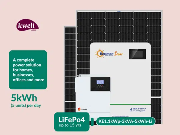 Kweli Energy 1.1kWp3kVA5kWh-Lithium Hybrid Solar System with WiFi Remote Monitoring; Complete Solar System for home or office Complete Solar Systems