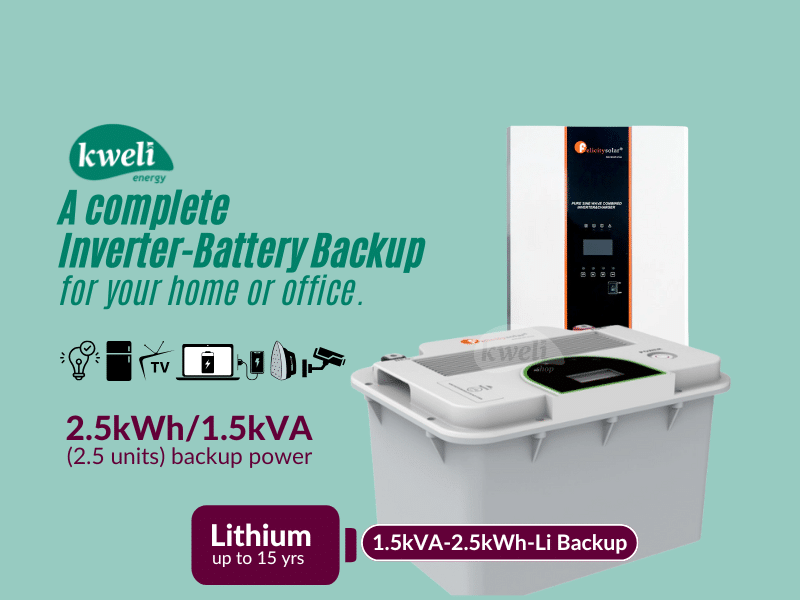 Kweli Energy 1.5kVA-2.5kWh-Lithium Battery-Inverter Power Backup System; Durable Backup, Charge with Umeme/UEDCL or Generator, Store upto 2.5 Units of Power Inverter-Battery Backup 2 Kweli Energy 1.5kVA-2.5kWh-Lithium Battery-Inverter Power Backup System; Durable Backup, Charge with Umeme/UEDCL or Generator, Store upto 2.5 Units of Power Inverter-Battery Backup 2