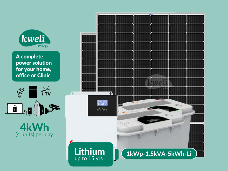 Kweli Energy 1kWp1.5kVA5kWh1212-Lithium Hybrid Solar System with WiFi Remote Monitoring; Complete Solar Solution for home - Kweli Energy 1kWp-1.5kVA-5kWh-Lithium Hybrid Solar System