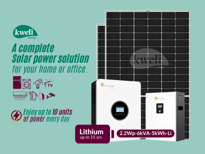 Kweli Energy 2.2kWp-6kVA-5kWh Lithium Hybrid Solar System with WiFi remote monitoring; Enjoy up to 10 units of Solar Power daily - Kweli Energy 2.2kWp-6kVA-5kWh-Lithium Hybrid Solar System