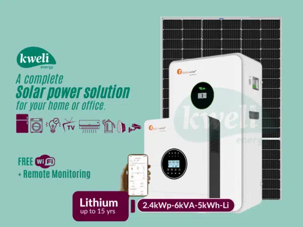 Kweli Energy 2.4kWp-5kWh-6kVA Lithium Hybrid Solar System; Enjoy up to 10 Units of Power Daily, FREE Wi-Fi + Remote Monitoring, Automatic Switchover, Compatible with Grid/UEDCL & Generator Complete Solar Systems