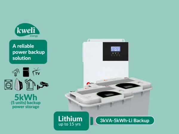 Kweli Energy 3kVA-5kWh1212 Lithium Hybrid Power Backup System; Durable Inverter-Battery Backup, Charge with Umeme/UEDCL or Generator,  Store upto 5 Units of Power Inverter-Battery Backup