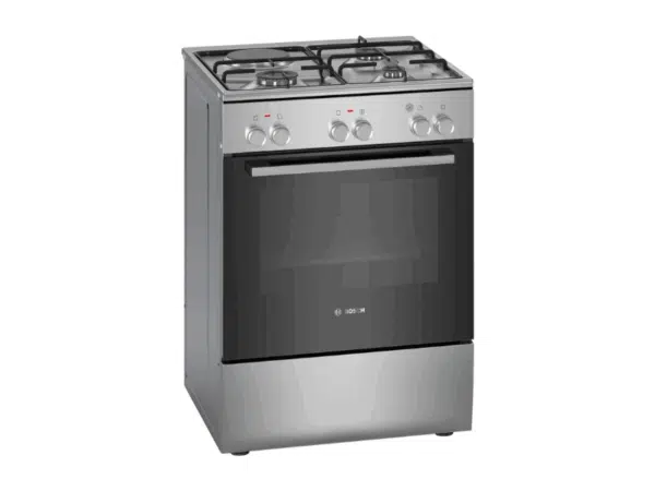 Bosch Series 2 Freestanding Dual Fuel Cooker HXA050F50S; 60cm, 3 Gas Burners + 1 Electric Hotplate, Electric Oven, Stainless Steel Finish, Flame Safety Cut-off Electric Ovens