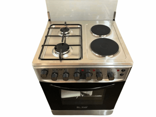 DR VOLT 60cm Gas & Electric Cooker IQ-FC6622SS; 2 Gas + 2 Hot Plates, Pulse Ignition, Enamelled Pan Support, 64L Oven with Lamp, Rotisserie & Thermostat
