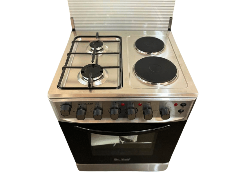DR VOLT 60cm Gas & Electric Cooker IQ-FC6622SS; 2 Gas + 2 Hot Plates, Pulse Ignition, Enamelled Pan Support, 64L Oven with Lamp, Rotisserie & Thermostat - DR VOLT 60cm Gas & Electric Cooker IQ-FC6622SS; 2 Gas + 2 Hot Plates, Pulse Ignition, Enamelled Pan Support, 64L Oven with Lamp, Rotisserie & Thermostat
