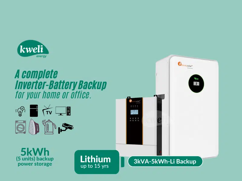 Kweli Energy 3kVA-5kWh24V Lithium Hybrid Power Backup System; Durable Inverter-Battery Backup, Charge with Umeme/UEDCL or Generator, Store upto 5 Units of Power Inverter-Battery Backup 2 Kweli Energy 3kVA-5kWh24V Lithium Hybrid Power Backup System; Durable Inverter-Battery Backup, Charge with Umeme/UEDCL or Generator, Store upto 5 Units of Power Inverter-Battery Backup 2