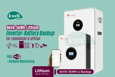 Kweli Energy 6kVA-5kWh Lithium Battery-Inverter Backup System; Automatic Switchover, FREE WiFi plus Remote Monitoring, Charge with Grid/UEDCL, Generator or Solar Inverter-Battery Backup 2