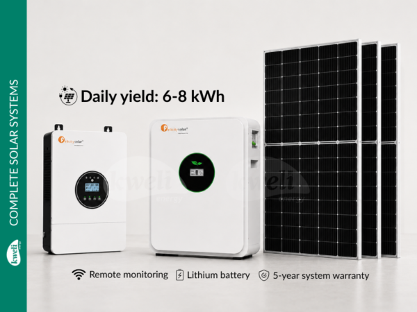 Kweli Energy 1.8kWp-5kWh-4kVA Complete Smart Hybrid Solar Power System; 6-8kWh Daily Yield, WiFi App Monitoring, Automatic Switchover