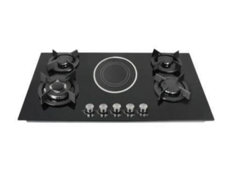 IQRA 90cm Built-In Hob IQ-KH5008EG; 4 Gas Burners + 1 Ceramic Plate, Tempered Glass Top, Pulse Ignition, Cast Iron Pan Supports, Jet Burner - IQRA 90cm Built-In Hob IQ-KH5008EG