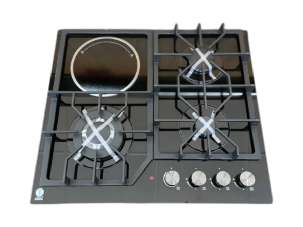 IQRA 60cm Built-In Hob IQ-KH4009EG; 3 Gas Burners + 1 Ceramic Hotplate, Tempered Glass Top, Dual Fuel Hybrid Cooking System, Auto Ignition