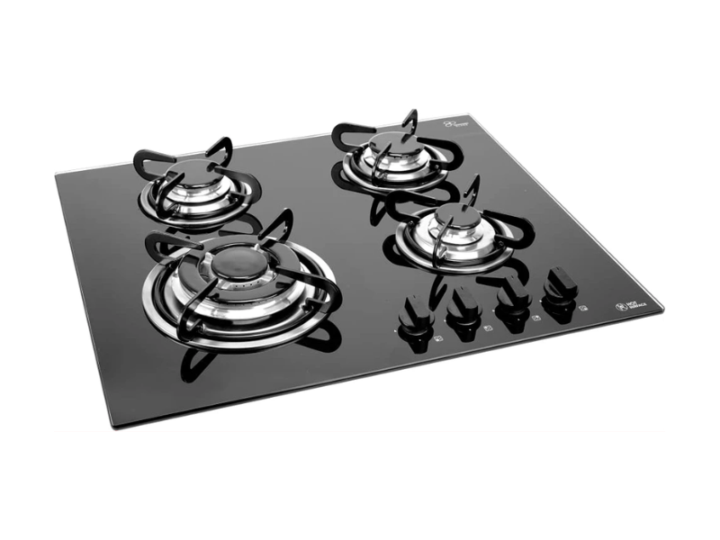 IQRA 60cm Built-In Gas Hob IQ-KH4002GL; 4 Gas Burners, Glass Top, Pulse Ignition, Cast Iron Pan Supports, Jet Burner - IQRA 60cm Built-In Gas Hob IQ-KH4002GL