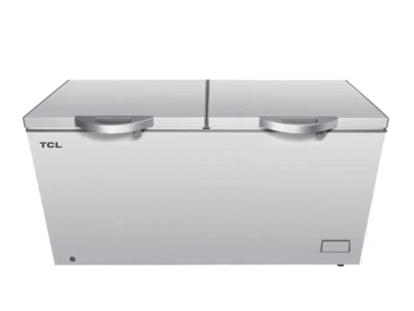 TCL 675L Double Door Chest Freezer F675CF; Mechanical Control, Super Freezing, Lockable Lid, Storage Baskets, Silver Finish