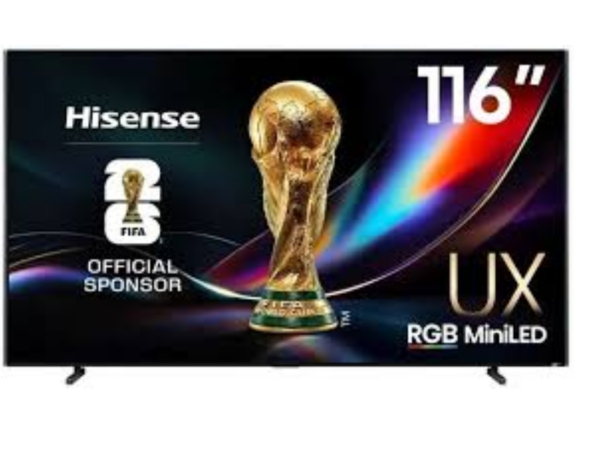 Hisense 116-inch Smart TV 116UX; 4K UHD RGB Mini-LED, Ultra High Brightness Flagship Display, 165Hz VRR Gaming TV, Dolby Vision IQ, Dolby Atmos, HDMI 2.1, Full Array Local Dimming, VIDAA/Google TV