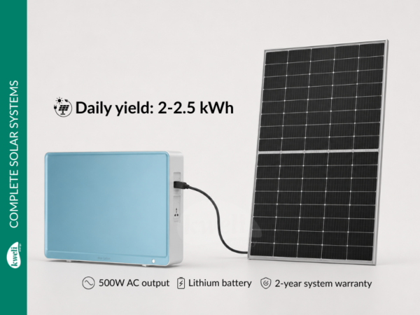 Kweli Energy 550Wp-1.63kWh-500W Complete Off-Grid Solar Power System; 2-2.5kWh Daily Yield, Long-Life Lithium Battery, Powers Essential Loads Day & Night